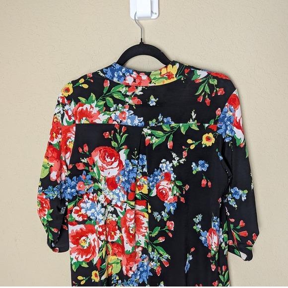Heimish USA Floral Blouse Black with Red Blue‎ Green Print Size M Cottage Boho - Picture 5 of 6
